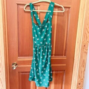 Green and White Bird Print Dress